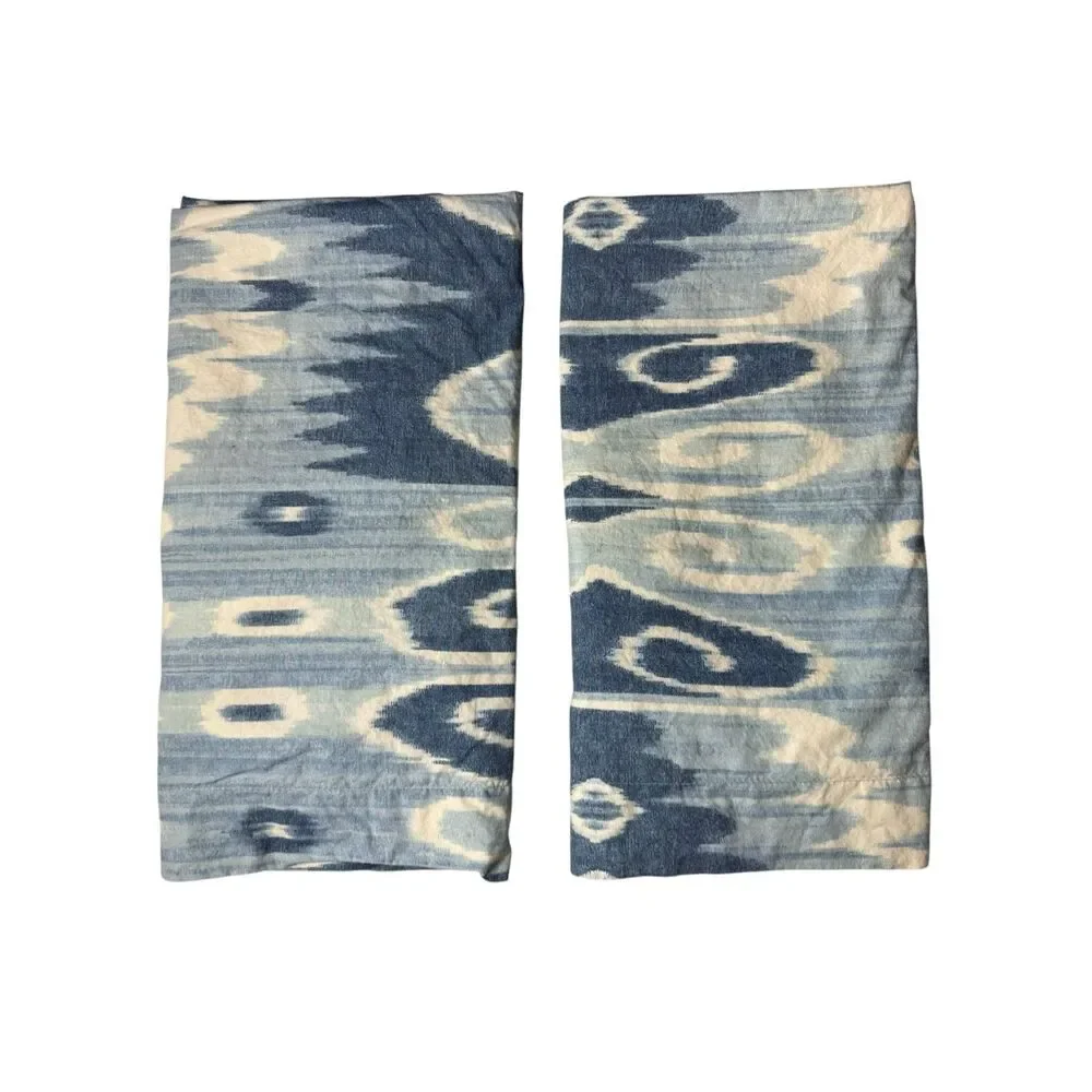 Pottery Barn Savannah Ikat King Duvet Cover and Euro Shams Blue White Rare